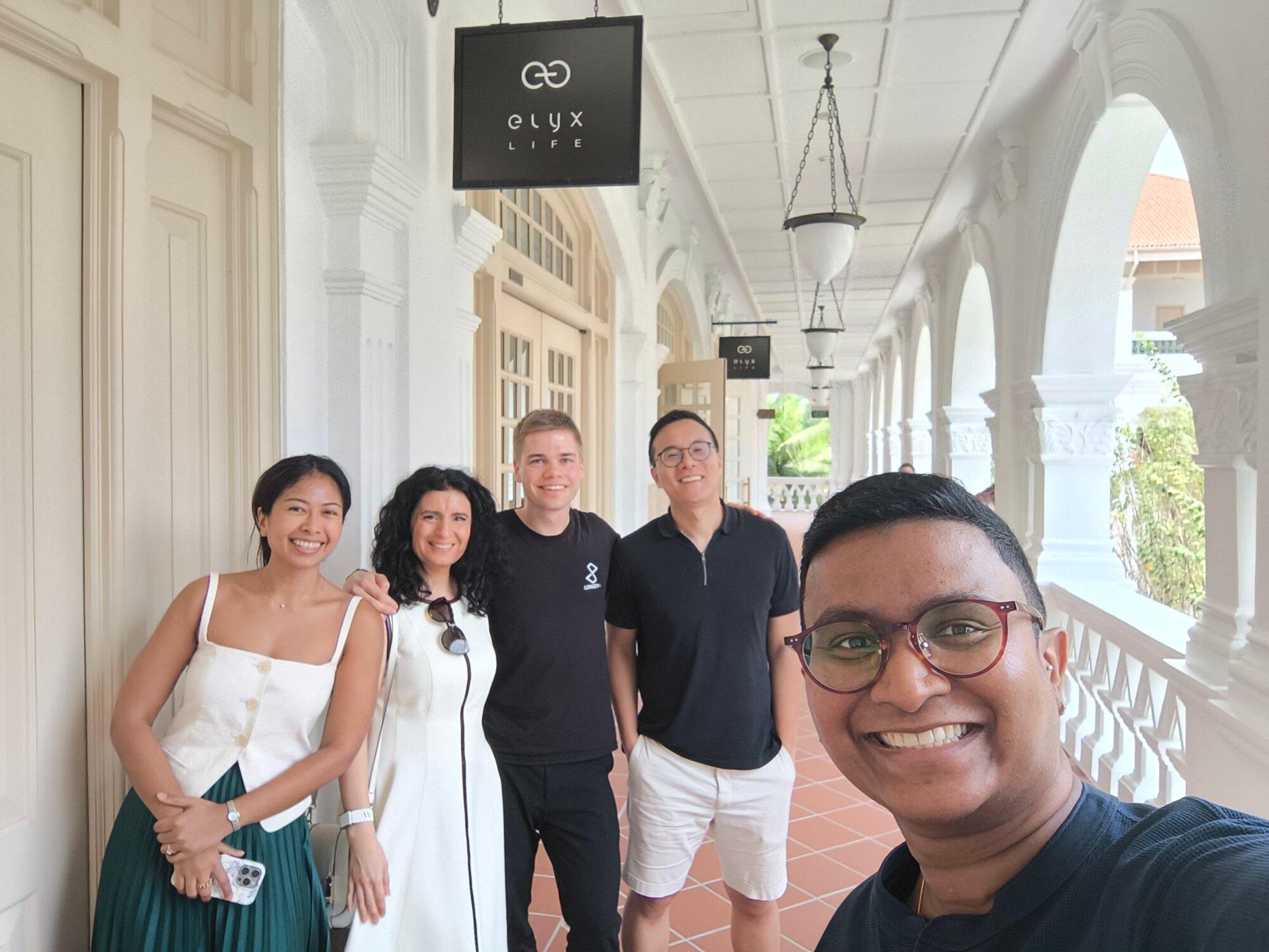 Elyx Life team at the Raffles Hotel Arcade, Singapore